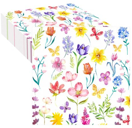 80 Stück Servietten Blumen - Servietten Frühling Sommer Blumenwiese, Ideal für Geburtstage Partys, Hochzeiten Feiern, 33x33cm
