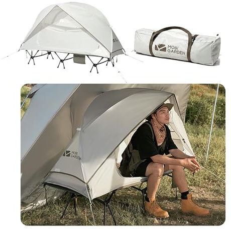 windhike Zelt für Feldbett(Ohne Feldbett), 1 Personen, PU 2000 mm | Ultraleicht 2,4kg, Wasserdicht Feldbettzelt, Abnehmbares Außenzelt 5-Seitig Belüftet, 195x65x88 cm