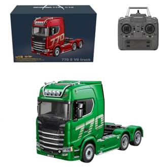 ExPrismarx Camion télécommandé, échelle 1/18, 6 x 4 770S 2,4 G, camion tracteur robuste avec traction arrière et semi-remorque, cadeau créatif pour adultes et adolescents (vert)