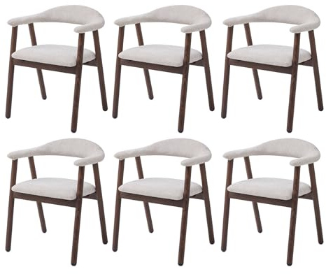 JZGORC Esszimmerstühle 6er Set Küchenstuhl,Moderne Polsterstuhl Essstühle mit Armlehne, Stoff Esszimmerstühl mit Metallbeinen für Esszimmer, Küche, Restaurant,Beige/Dunkelbraun