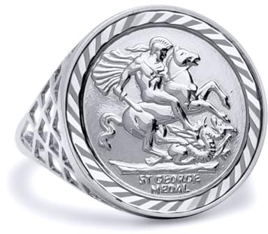 Jewelco London Sterling Silver St George & Dragon Basket Full-Sovereign-Size Ring (not a sovereign coin)