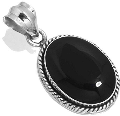 Jeweloporium 925 Silber Anhängerin für Damen Natürlich Schwarzer Onyx Edelstein Solitär Silberne Anhänger Halskette das Erntedankfest Geschenk Kostüm Schmuck