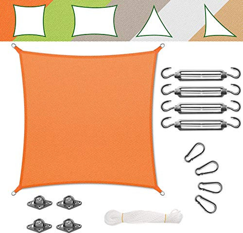 casa pura Voile d'Ombrage - Toile + Kit de Fixation Inclus | Toile Ombrage Imperméable | Voile Résistante Pluie/UV, Protection Solaire Durable - Lavable en Machine (Orange, 3 x 3 m + Accroche)