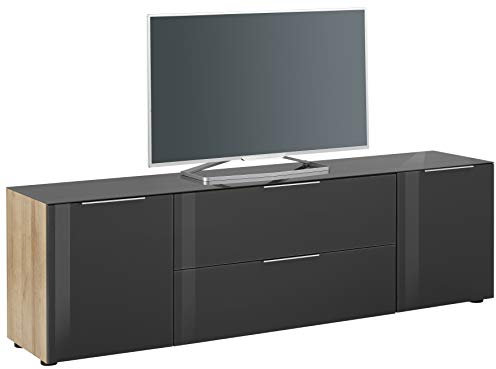 MAJA Möbel Trend Lowboard, Holzwerkstoff melaminharzbeschichtet, Riviera-Eiche-Glas anthrazit, 180,4 x 53,9 x 40,0 cm