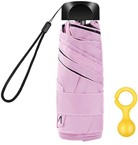 Vicloon Paraguas plegables,Mini Paraguas, Paraguas de Viaje Portátil 6 Varillas con 210T Negro Tela de Goma, Paraguas Plegables y Compacto, Mini Viento Paraguas De Resistencia UV - rosa