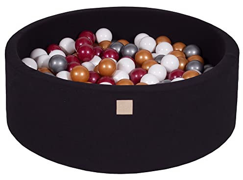 MEOWBABY Piscine à balles pour bébé – Fosses a Boules 90x30cm pour Enfants avec 200 balles – Piscine a Balle en Coton Enfant, Noir