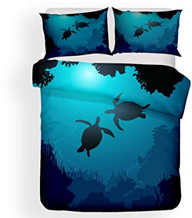 Morbuy Bettbezug Bettwäsche Set, 3D Meeresschildkröte Drucken Bettwäsche-Set Deluxe Mikrofaser Junge Mädchen Weiche mit Reißverschluss Bettbezug und Kissenbezüge (135x200cm -2pcs,Ozean)