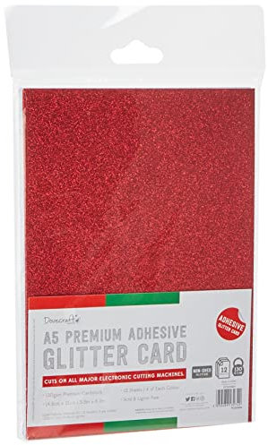 Dovecraft DCGCD047 A5 Adhesive Glitter Card Red, Green & White-130GSM – Non Shed – Acid Free – for Cricut, Brother & Silhouette – for Party, Papercraft & Home Décor, Festive (12 Pack)
