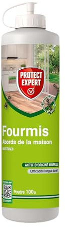 PROTECT EXPERT Poudre Anti-Fourmis - 100% Poudre De Diatomée - 100g - Action Par Simple Contact & Protection Longue Durée - Actif D’Origine Minérale - Abords De La Maison FPNAT100