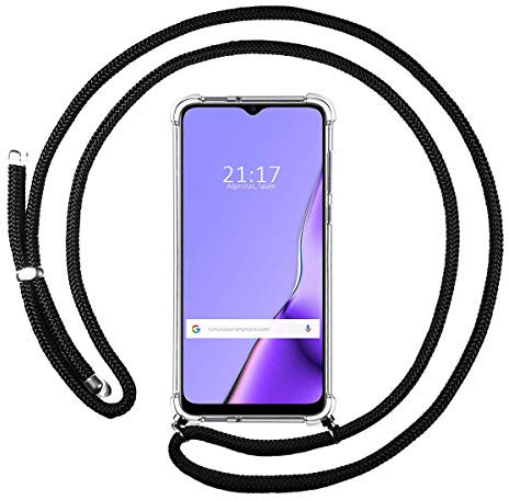 Funda Colgante Transparente para OPPO A9 2020 con Cordon Negro