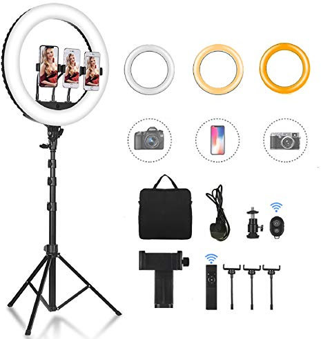 CXYP 18 Zoll LED Ringlicht mit Stativ, Dimmbares Selfie Ringleuchte mit Fernbedienung für YouTube TikTok Videoaufnahmen, Selfie, Live-Stream, Makeup/Fotografie Kompatibel mit Smartphone