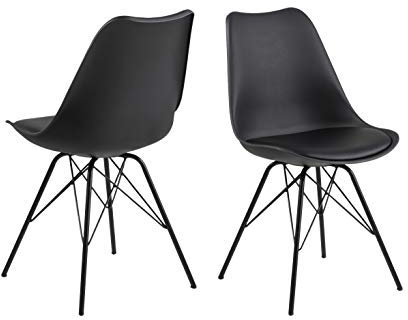 AC Design Furniture Emanuel Esszimmerstühle 2er Set, B: 48,5 x H: 85,5 x T: 54 cm, Schwarz/Schwarz, PU/Metall, 2 Stk