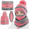 Mütze und Schal Set für Damen 3 in 1, Rosa Strickmütze Wintermütze Bommelmütze Schals mit Fleecefutter, Thermal Winter Mädchen Frauen Beanie Mützen Nackenwärmer für Weihnachten Geburtstag Geschenke