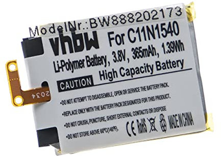 vhbw Akku kompatibel mit Asus ZenWatch 2 WI501Q, 2 WI501QF Smartwatch Uhr Fitnessarmband (365mAh, 3,8V, Li-Polymer)