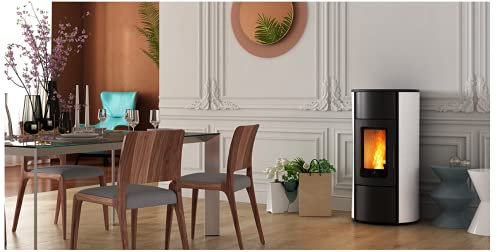 Ravelli Stufa a Pellet Tecnologia Convention Air Flow - Mod Flexi 9 - Versione GLASS (Vetro). 3,3-8,3 kW Riscalda 200 m3 - PELLET: 17 kg (BIANCO)