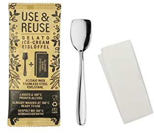 Pintinox, Set da 100 confezioni paletta gelato Use&Reuse con tovagliolo, acciaio inox nichel free, alternativa alla plastica monouso