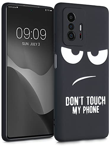 kwmobile Hülle kompatibel mit Xiaomi 11T / 11T Pro - Handyhülle Silikon Case - Don't Touch My Phone Weiß Schwarz