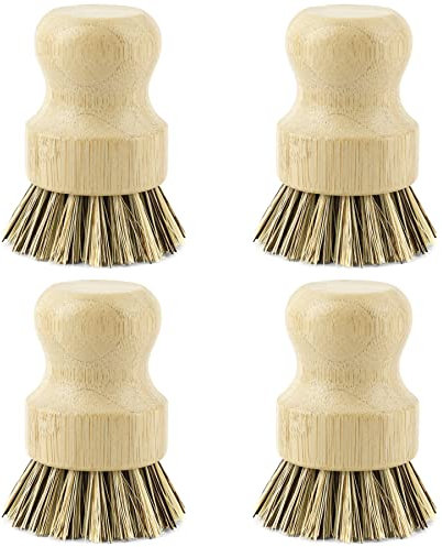 AUEAR, Cepillo de bambú natural para limpieza de platos, cepillos de limpieza de ollas de coco para ollas de hierro fundido (4 unidades)