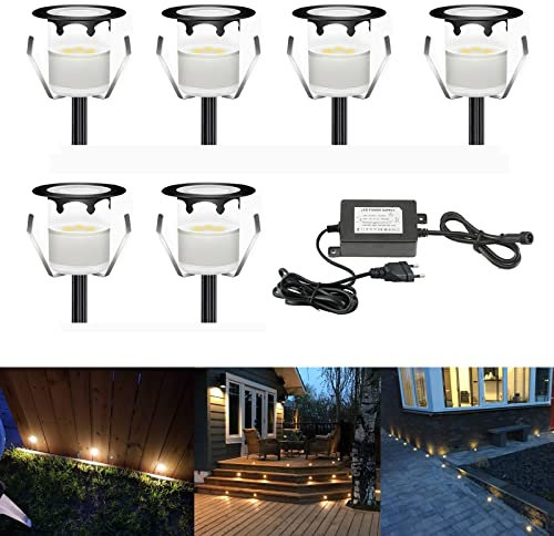 CHNXU LED Bodeneinbauleuchten 6er Set Aussen 0.6W Terrassen Einbaustrahler Ø30mm DC12V Boden Licht Warmes Weiß IP67 Wasserdicht Deckenstrahler für Küche Garten Treppen Bad Balkon, Schwarz