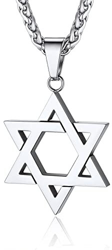 Collier Etoile de David Argenté Homme Pendentif Femme Juif Amulette Religieux Triangles Entrelacés Chaine Spiga Ble Acier 55 cm Cadeau Noel Maman Papa Porte Bonheur