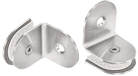 sourcing map Stainless Steel 90 Degree Glass Clamp, 2pcs for 8-12mm Thickness Single Side Round Frameless Glass Corner Clamp Bracket Clip for Shower Door