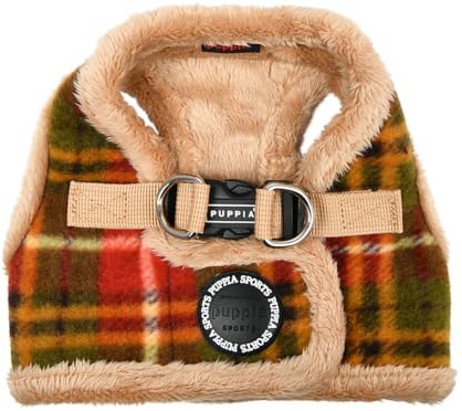 Puppia Norman Vest Hundegeschirr, Step-in, warm, Winter, Karomuster für kleine und mittelgroße Hunde, Beige, Größe XL