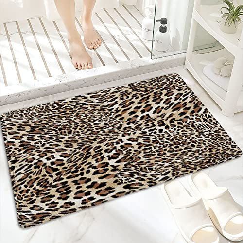 ANNKOOT Badematte, rutschfest Waschbar Badezimmerteppich 60x100 cm,Beiges Leopardenmuster,Badvorleger mit Wasserabsorbierenden, Weichen Mikrofasern für Badewanne, Dusche und Badezimmer