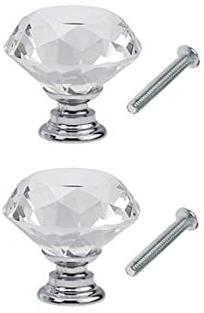 Yesmin Crystal Door Knobs,2 Pcs 20MM Crystal Drawer Carbinet Door Handle Puller with Screws for Home Kitchen Office Drawer Cupboard Closet-Silvery