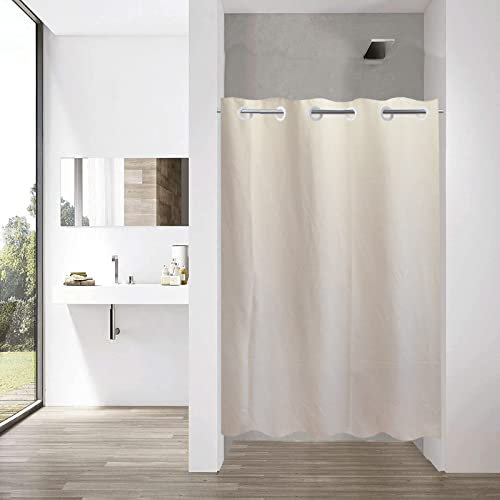 YISURE Duschvorhang Leinenoptik 120x180, schwer Beige Kunstleinen Hakenlos Schmal Badevorhang Textil Stoff wasserabweisend Maschinenwaschbar, Breite 120 x Höhe 180cm