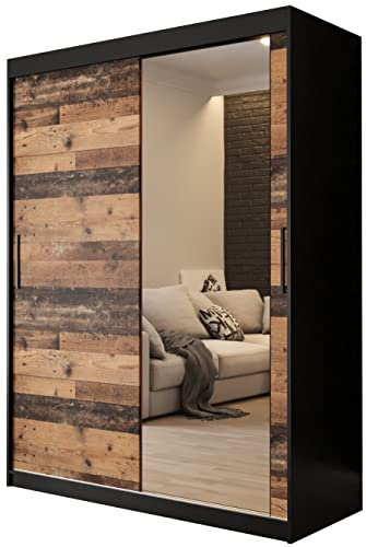 KRYSPOL Schiebetürenschrank Old Style T2 150 cm Kleiderschrank mit Spiegel Einlegeboden Schlafzimmer- Wohnzimmerschrank Schiebetüren Modern Design (Schubladen: 0)