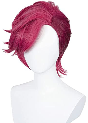 CHALKSEA Anime Cosplay Perücke, Arcane Vi The Piltover Enforcer Deep Rose Farbe Kurze Damen- Und Herrenperücken Mit Perückenkappe, Für Halloween, Party, Karneval, Nachtleben, Anime-Geschenk