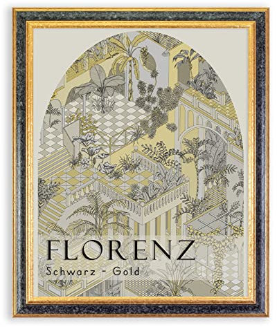 BIRAPA Florence Cadre Photo en Bois Sous Verre 80 x 80 cm – Cadre Photo en Bois Noir Doré avec Bordure Décorative Intérieure et Extérieure