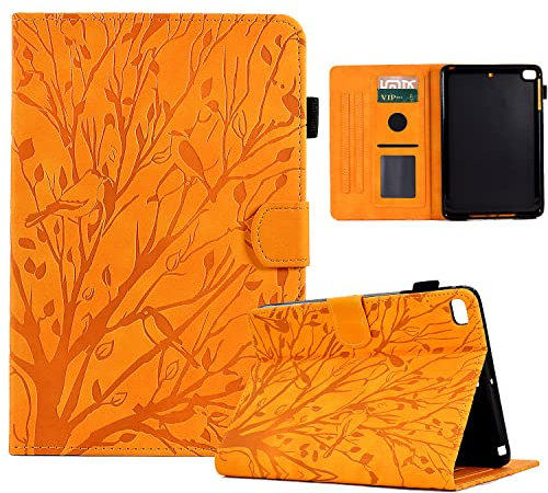 Bxithnr® Funda para iPad Mini 1 2 3 4 5 Tablet PU Cuero, Ultra Delgado Carcasa con Soporte Función y Ranura Flip Caso Cover para Tarjetas para iPad Mini 1-5 - Amarillo