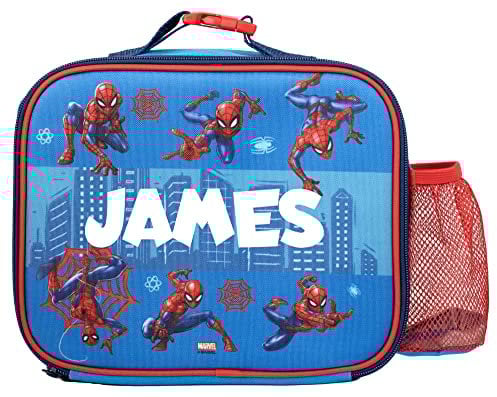 Marvel Bolsa de almuerzo personalizada para niños, bolsa de almuerzo aislada de superhéroe para niños, bolsa de almuerzo escolar para niños y niñas, bolsa de almuerzo Spiderman, azul