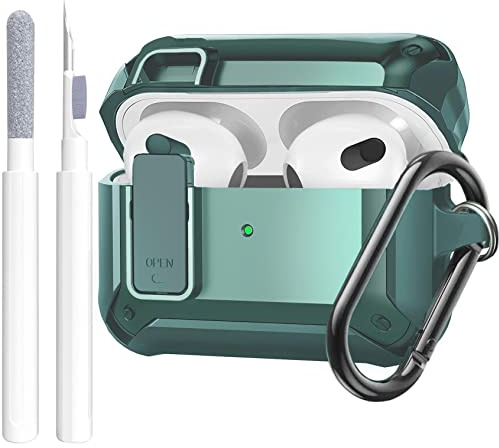 Airpods 3rd Generation Hülle Case Verschlussdeckel mit Reinigungsset, OTOPO Schutzhülle mit Reinigungsstift kompatibel mit Airpod 3rd Gen Case, Stoßfeste robuste Case für Air Pods 3rd Ladekoffer