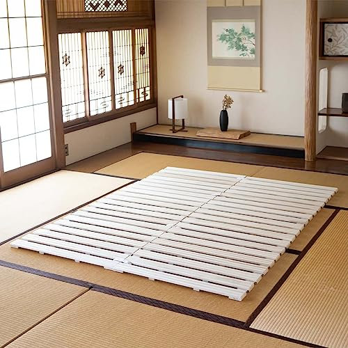 EMOOR Rolllatten Futonbett Doppel Größe (140 x 200 cm), Franco-ROLL für Japanische Boden-Futon-Matratze, Holz Paulownia Boden Unlackiert Natürlich Schlafbettwäsche Gäste Tatami-Matte
