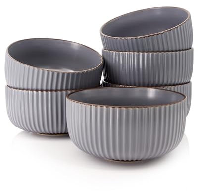 HEISE & DÜWEL I Schalen 6er Set Graphitgrau I 850ml I Müslischalen Groß I Bowl Set I Suppenschalen I Ramen Schüssel Set I Smoothie Bowl Schüssel I Suppenschüssel I Steingut Geschirr Set Grau