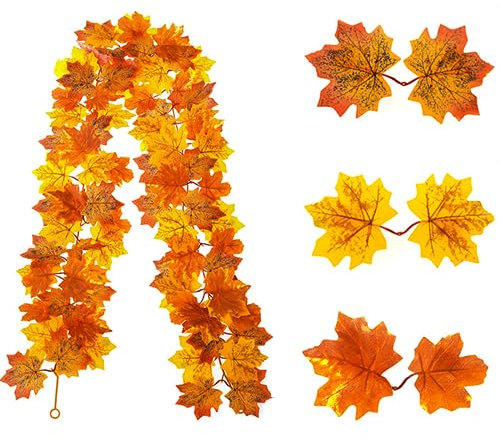 LEMONSTONE Künstliche Ahornblätter Girlande,Herbstdeko,Herbst Dekoration,175cm Künstliche Ahornblätter-Girlande Herbstlaub für Drinnen Draußen,Hochzeit,Erntedankfest,Partys,Kamin Weihnachtsdekoration