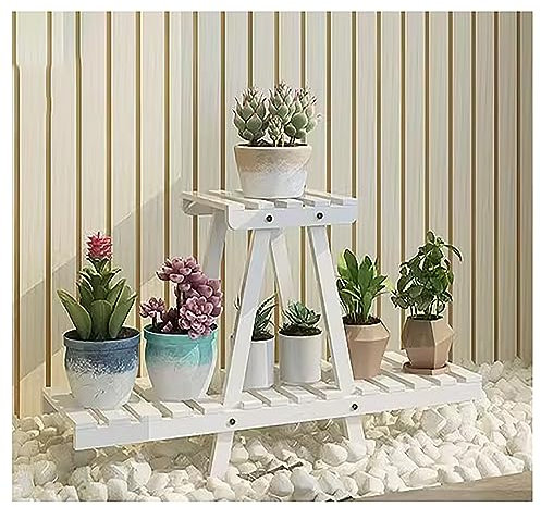 Atkits 3 Tier Ladder Shelf for Plants Bamboo Standing Shelf Plant Stand Indoor Ladder Style for Corner Balcony Window Patio Living Room,white,2 tier