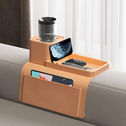 VIENFUT Couch-Getränkehalter, Silikon, rutschfest, mit Seitentaschen, BPA-frei, Anti-Verschütten, Couch-Getränkehalter für Yeti, Fernbedienung, Snacks, Handy und iPad, ideales Geschenk (Pfirsich)