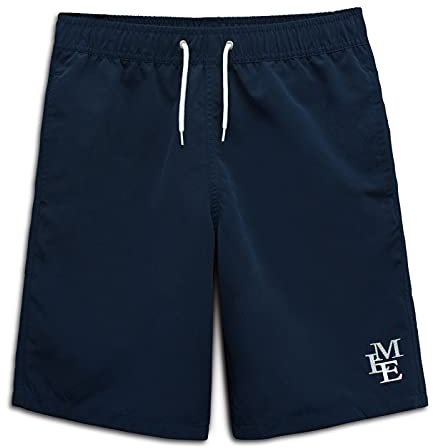 MEILONGER Badehose Jungen Badeshorts Schnelltrocknend Boardshorts mit Netzfutter Taschen und Verstellbarem Tunnelzug(Marineblau,10-12)