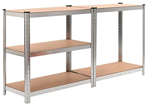 Coavain 90x40x180 cm Lagerregal für Innenräume mit 5 Höhenverstellbare Kellerregal 175 kg Pro Boden Silbern Verzinkter Stahl Holzwerkstoff Hohe Tragfähigkeit Schwerlastregal Bietet Viel Platz