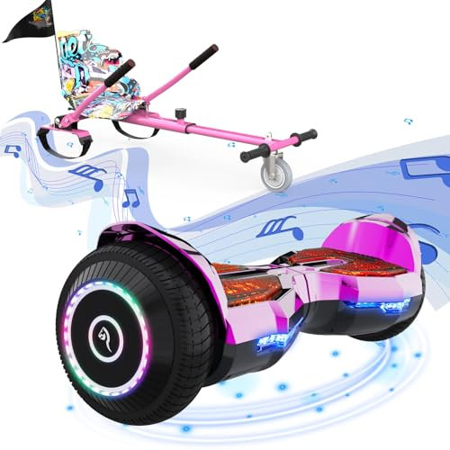 Hoverboards mit Sitz, 6,5” Go-Kart Hoverboards, Selbstausgleichender Scooter für Kinder mit Bluetooth-Lautsprecher, App und LED-Lichtern