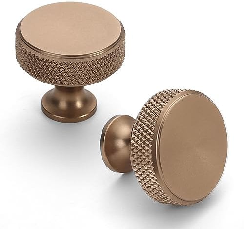 Coinkoly 10 Pack Champagne Bronze Cabinet Knobs - Single Hole Knurled Handles for Drawers and Cupboards UK0006