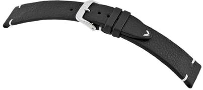 MANUFAKTURWERK Uhrenarmband Altona | Leder | für Damen und Herren | Silberne Schließe, Größe:M (Standard). 18/16 mm, Farbe:Schwarz