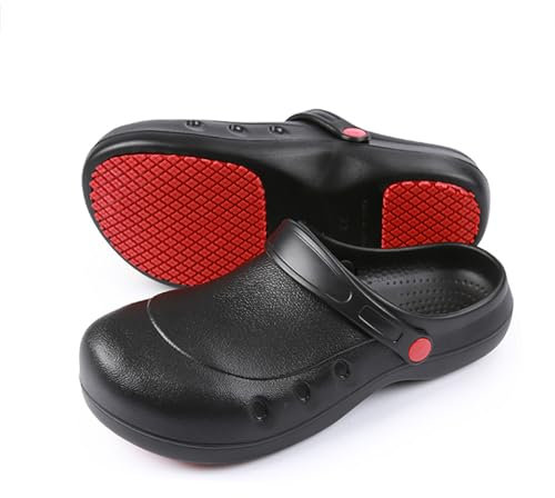 Steel Toe Cap Chef Clogs Men Women Lightweight Non-Slip Waterproof EVA Rubber Safety Shoes Kitchen Garden Work Sandals Black