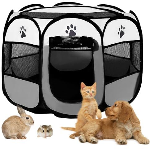 Welpenlaufstall 91x91x58cm, Faltbar Hundelaufstall für Wohnung, BRIMOREA Katzengehege, Kaninchengehege innen,für Laufstall Hund, Katzen, Hasen und Kleintiere sowohl drinnen als auch draußen(Grau)