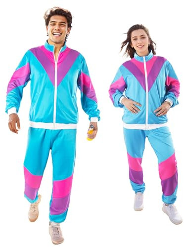 Frohklub 80er Jahre Outfit Damen Herren 80er Partnerkostüme Erwachsene Trainingsanzug
