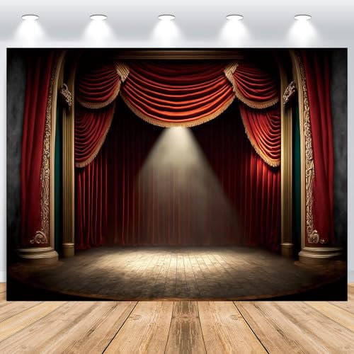 ASDCXZ Rot Vorhang Bühne Hintergrund 2.2x1.5m, Vintage Zirkus Magie Shows VIP Geburtstag Party Theater Fotografie Hintergrund Erwachsene Hochzeit Bühnenspiel Musik Party Ereignis Bühne Dekoration
