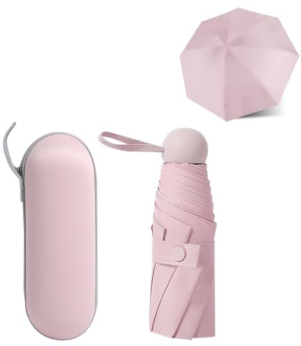 YZDZSW Mini Travel Umbrella, 6 Ribs Folding UV Umbrella with Capsule Case for Men Women, 90 x 55cm (Pink)